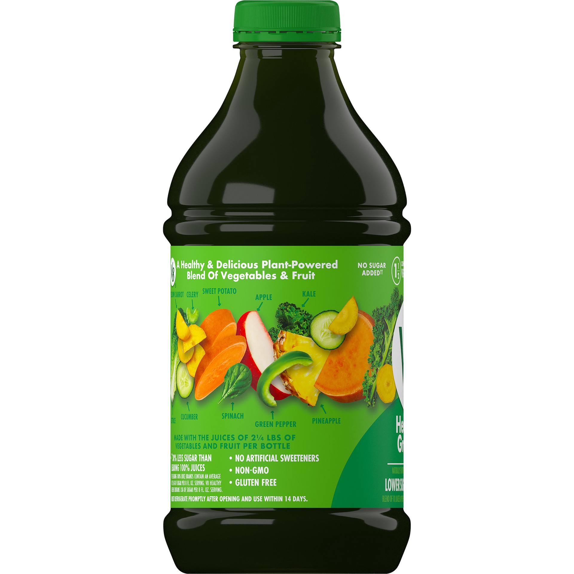 slide 4 of 5, V8 Veggie Blend Healthy Greens Vegetable Fruit Juice Bottle, 46 fl oz