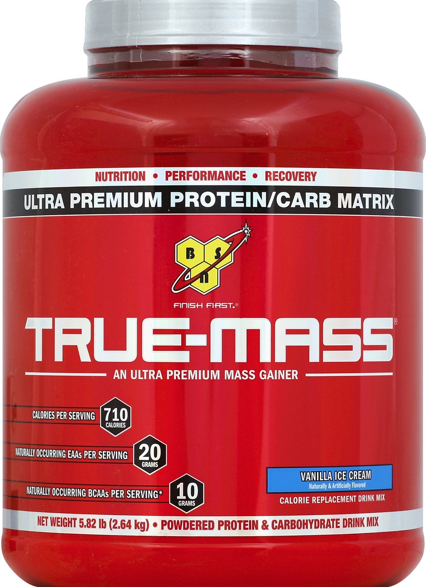 slide 2 of 2, BSN True-Mass Vanilla Ice Cream Ultra-Premium AM To PM Lean Mass Gainer, 5.75 lb