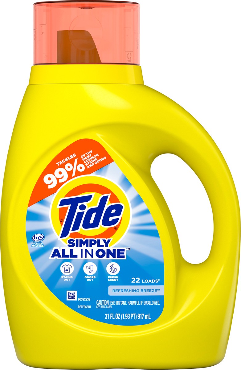 slide 3 of 7, Tide Simply Liquid Laundry Detergent, Refreshing Breeze, 31 oz, 22 loads, 31 fl oz