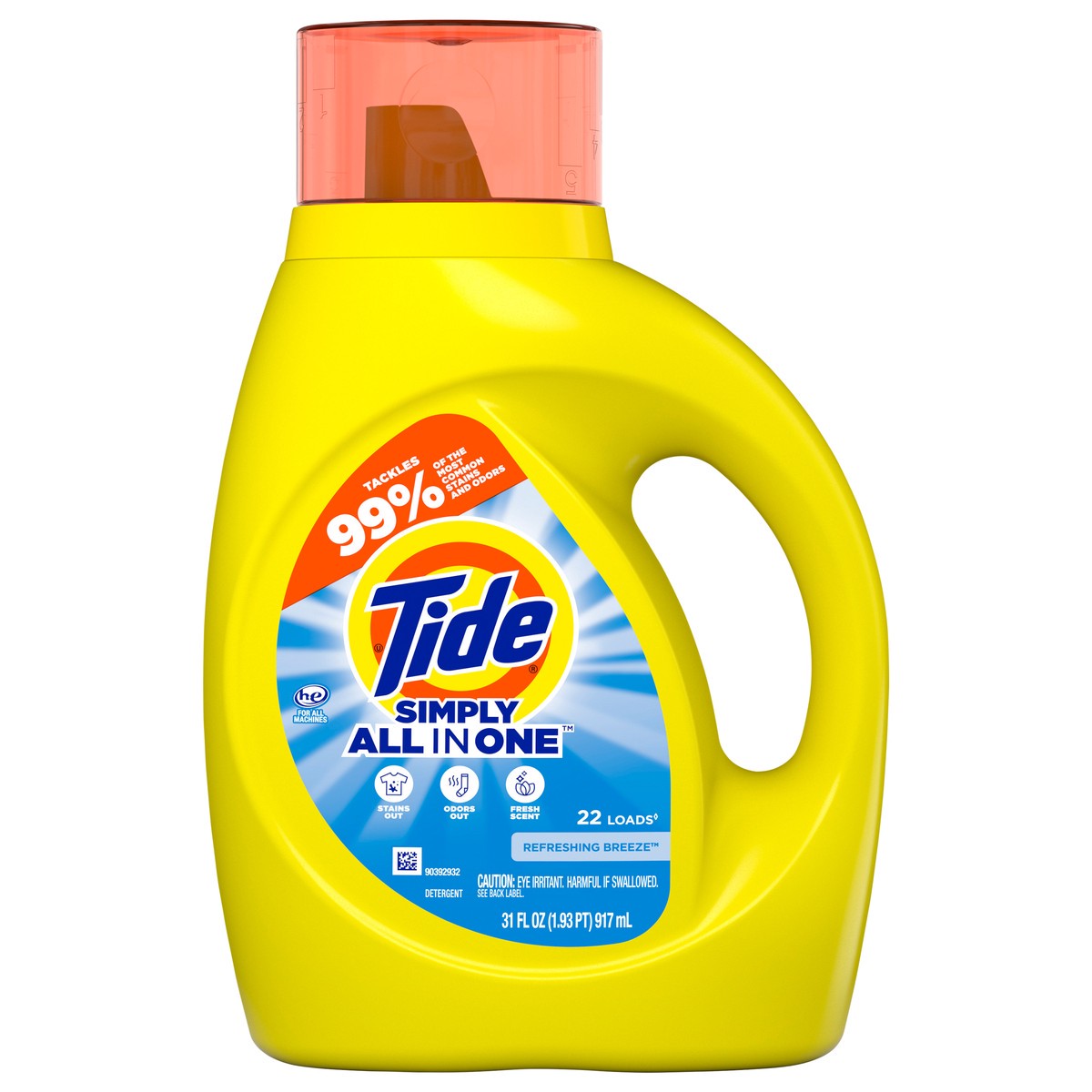 slide 5 of 7, Tide Simply Liquid Laundry Detergent, Refreshing Breeze, 31 oz, 22 loads, 31 fl oz