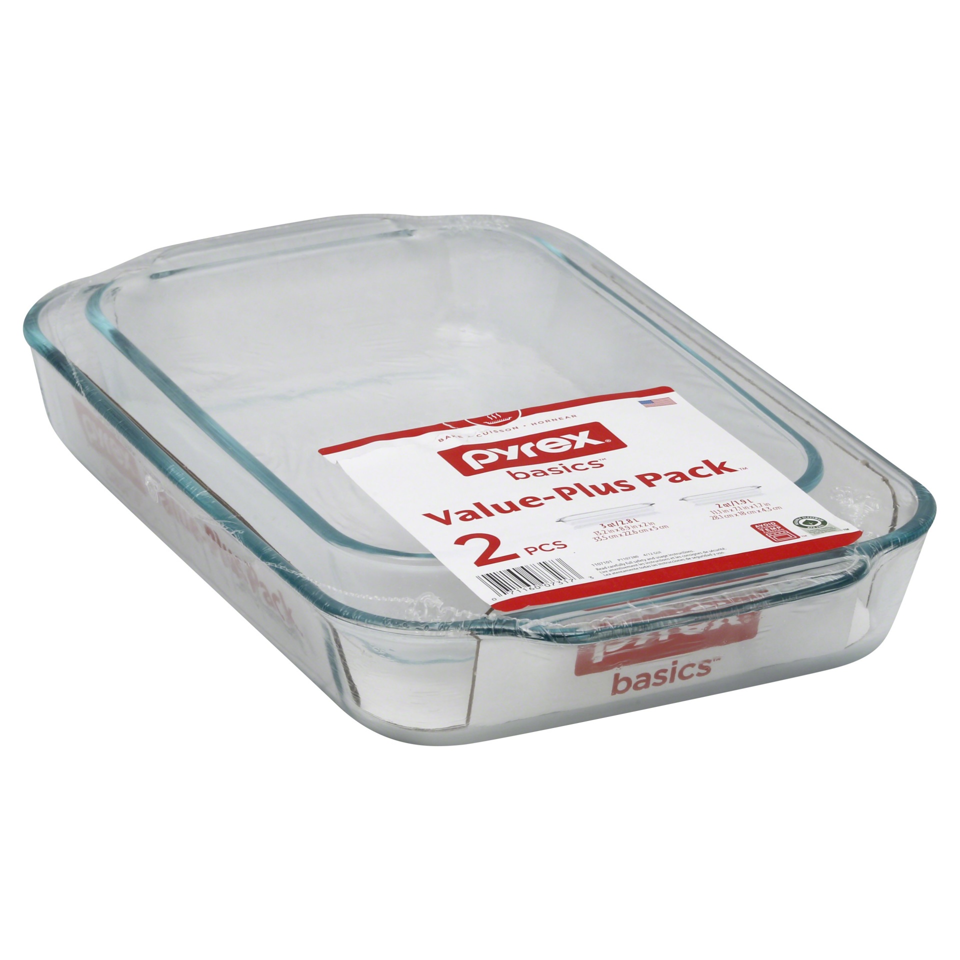 slide 1 of 1, Pyrex Basics Oblong Glass Baker - Clear, 2 ct