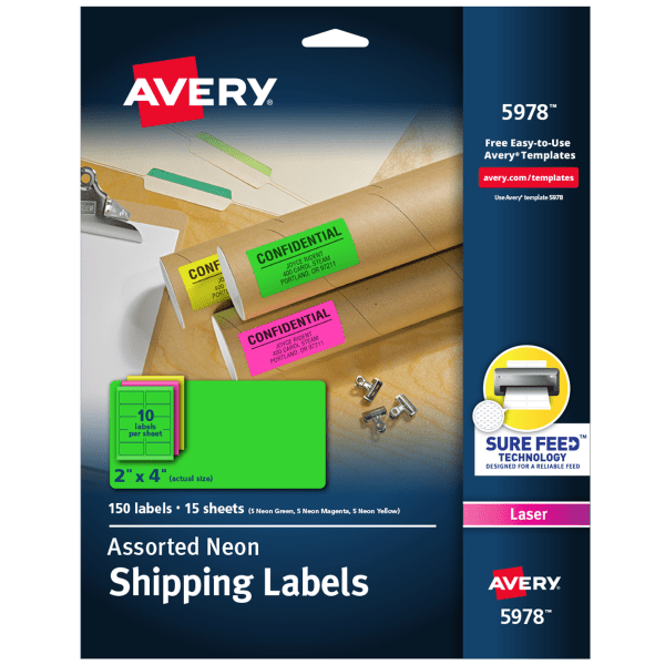 slide 1 of 7, Avery High-Visibility Permanent Laser Id Labels, 5978, Assorted Colors, 150 ct; 2 in x 4 in