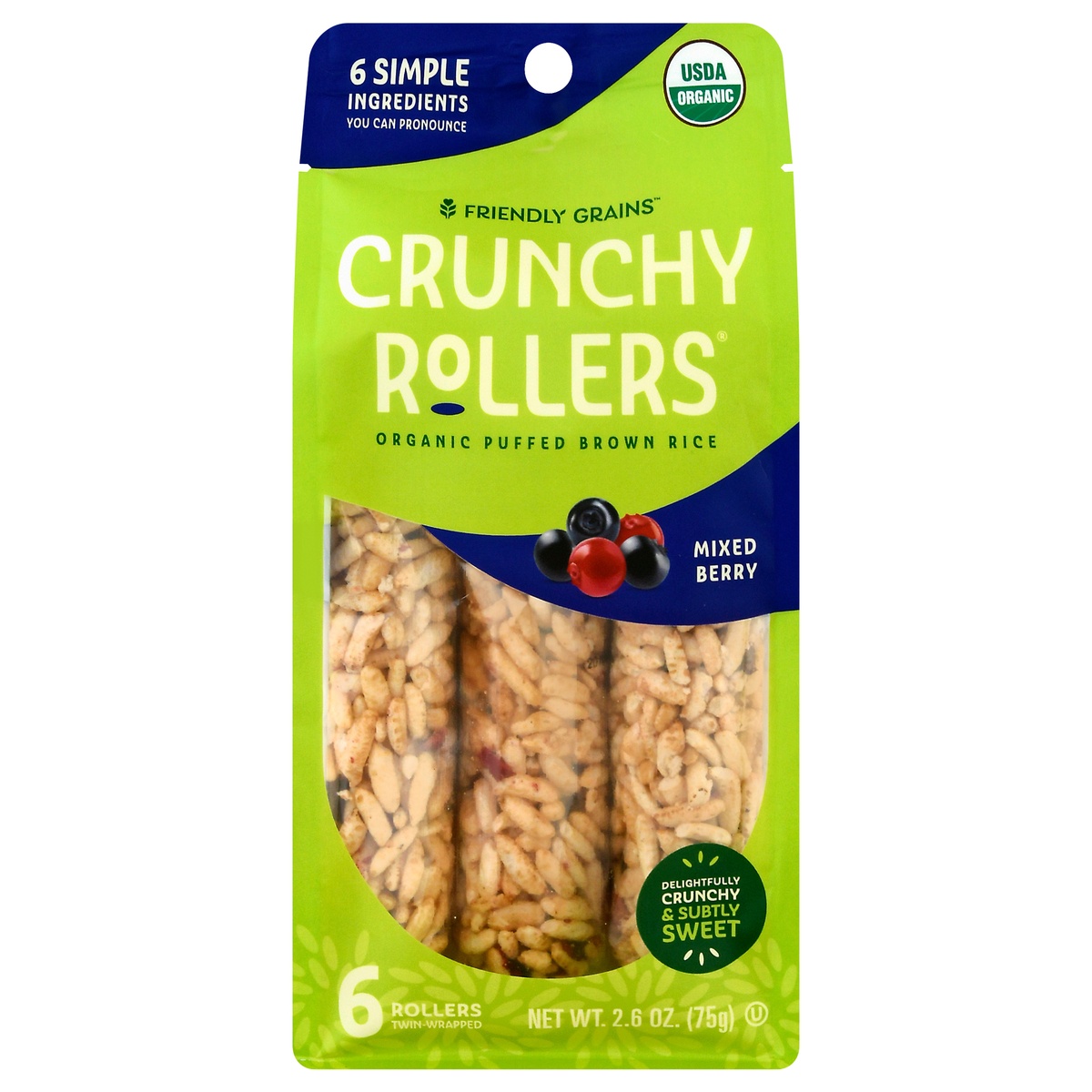 slide 1 of 1, Friendly Grains Mixed Berry Crunchy Rollers 6 ea, 2.6 oz