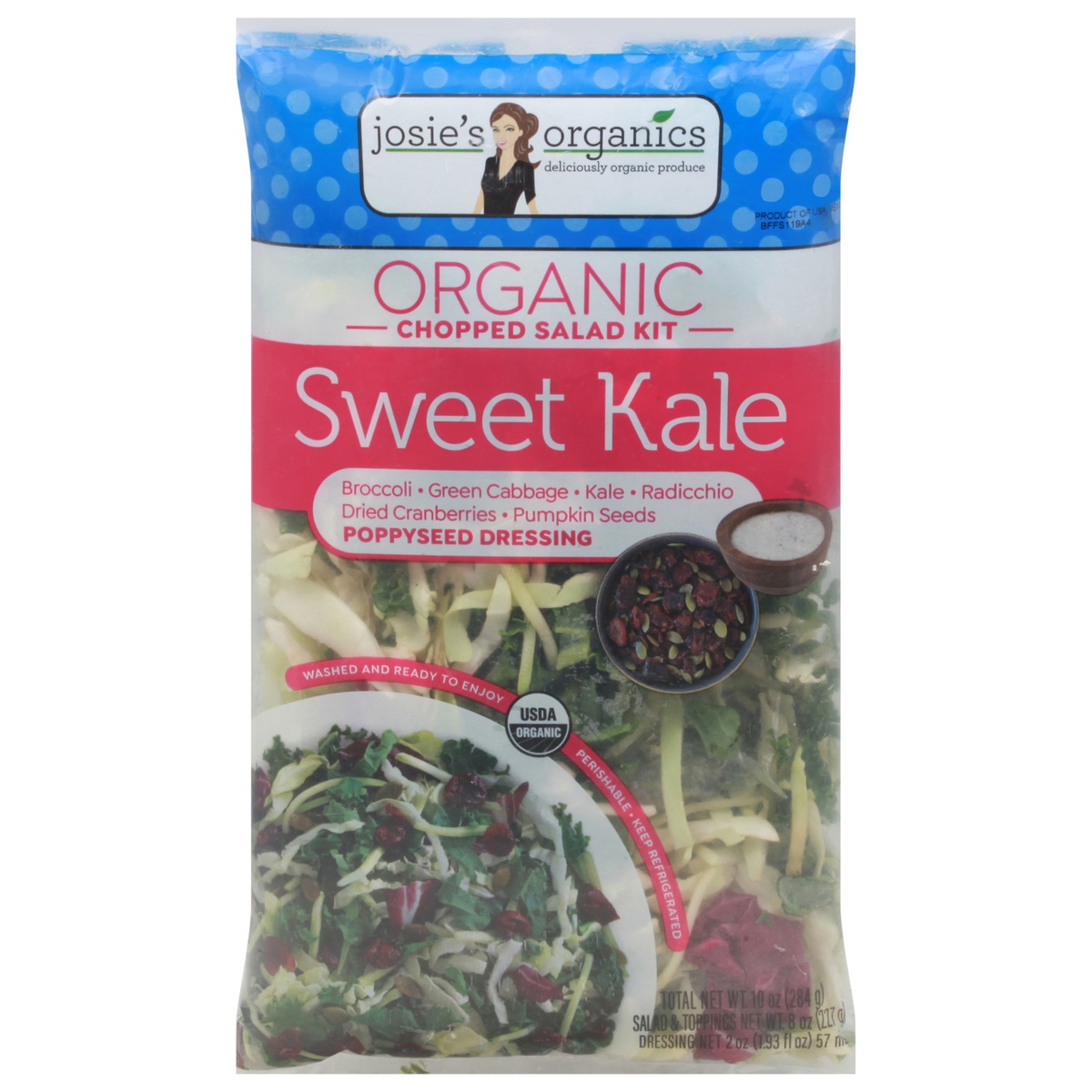 slide 1 of 1, Josie's Organics Organic Sweet Kale Chopped Salad Kit, 10 oz