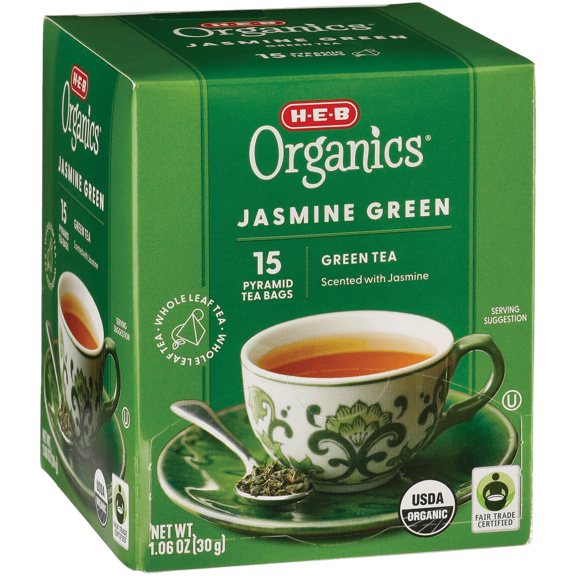 slide 1 of 1, H-E-B Organics Jasmine Green Pyramid Tea Bags - 15 ct, 15 ct