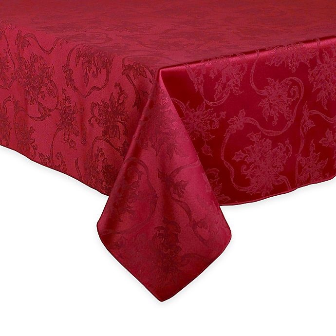 slide 1 of 5, Winter Wonderland Christmas Ribbons Oblong Tablecloth - Ruby, 60 in x 144 in