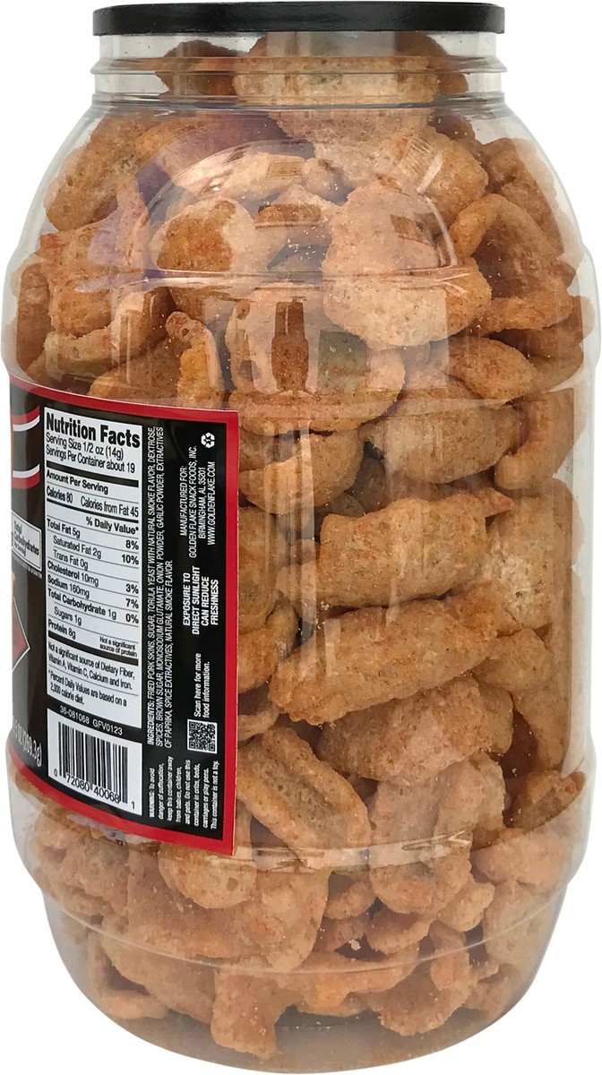 slide 5 of 12, Golden Flake 9.5 oz Golden Flake Sweet Heat Pork Skins Barrel, 9.5 oz