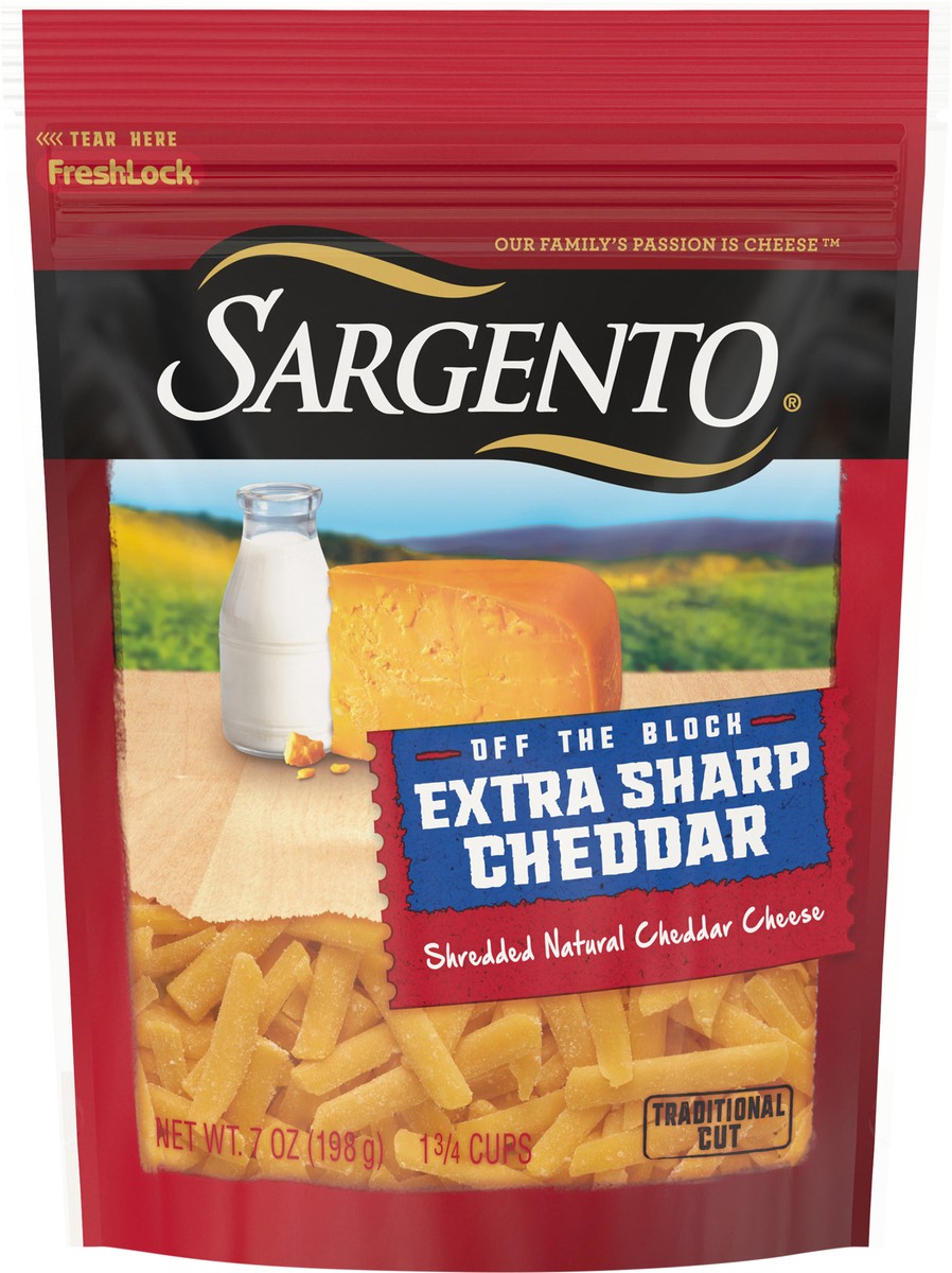 slide 4 of 8, Sargento Off The Block Extra Sharp Cheddar Traditional Cut Shredded Cheese, 7 oz