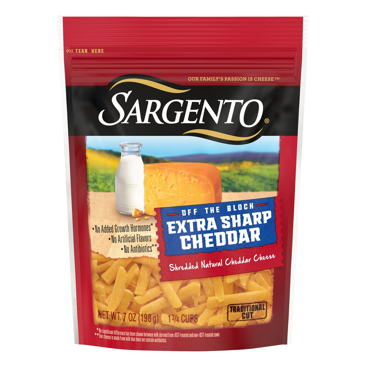 slide 1 of 6, Sargento Off The Block Extra Sharp Cheddar Traditional Cut Shredded Cheese, 7 oz