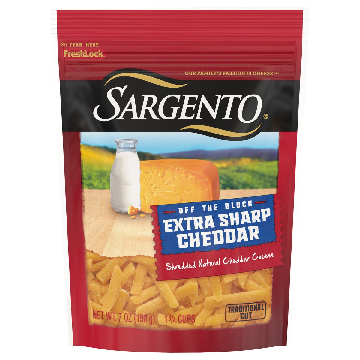 slide 1 of 8, Sargento Off The Block Extra Sharp Cheddar Traditional Cut Shredded Cheese, 7 oz