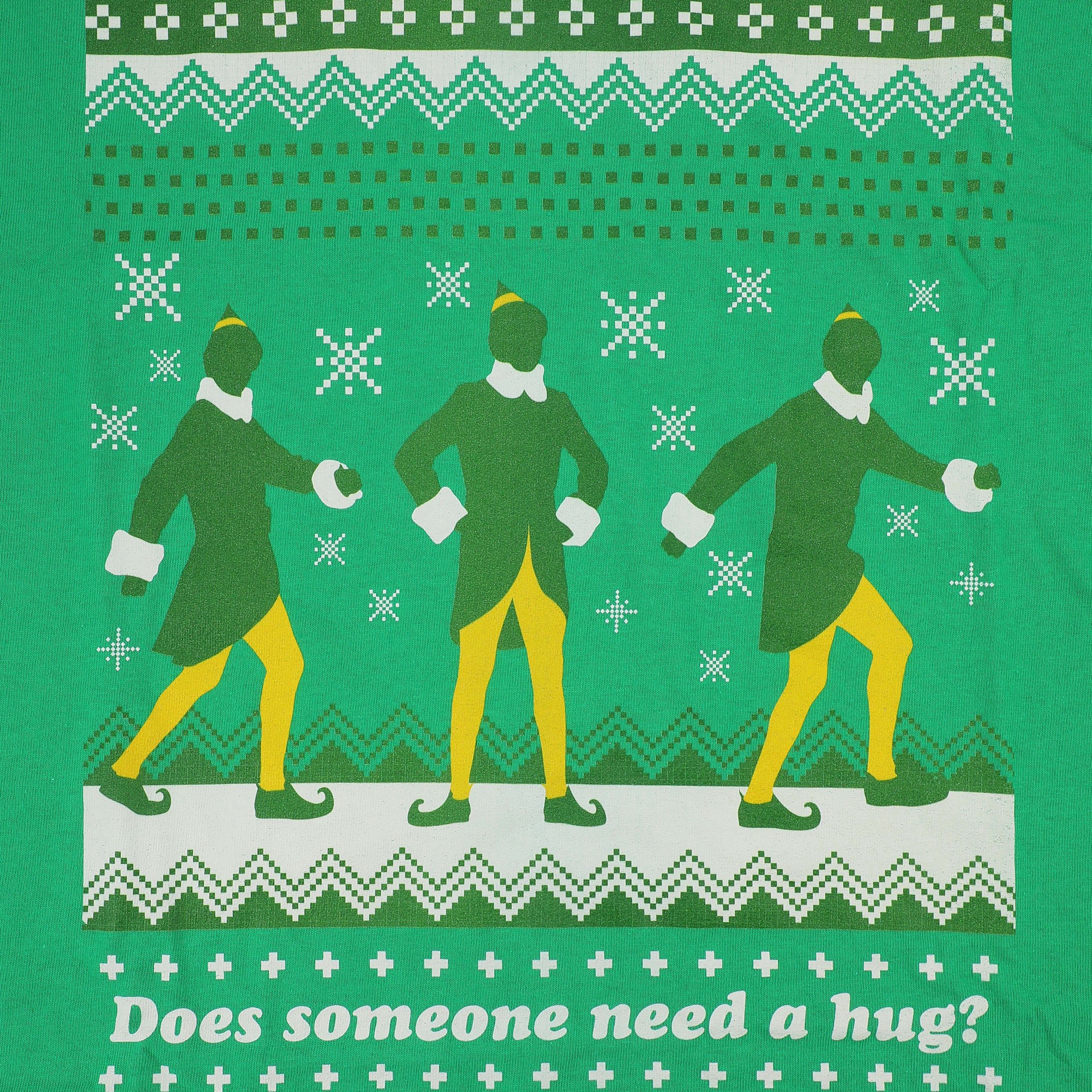 slide 3 of 3, Bioworld Elf Does Someone Need A Hug? Green Adult Crew Neck T-Shirt, SM