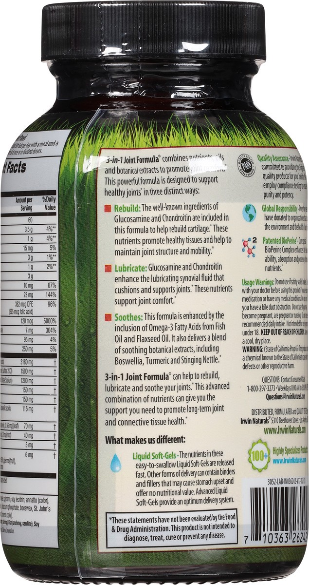 slide 10 of 12, Irwin Naturals 3-in-1 Joint Formula 90 Liquid Soft-Gels, 1 ct