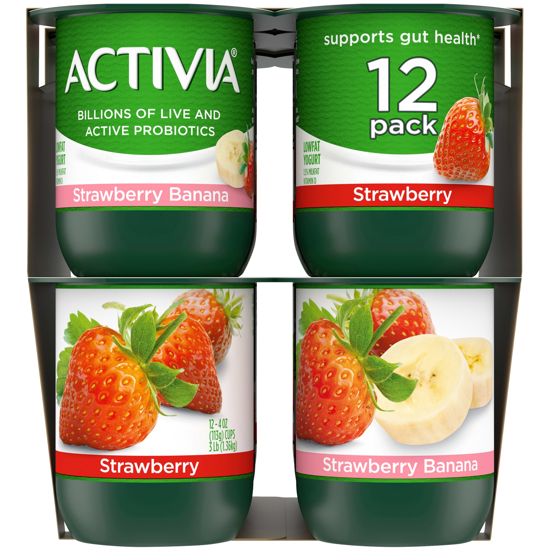 slide 2 of 5, Activia Probiotic Strawberry & Strawberry Banana Variety Pack Yogurt Cups, 4 oz