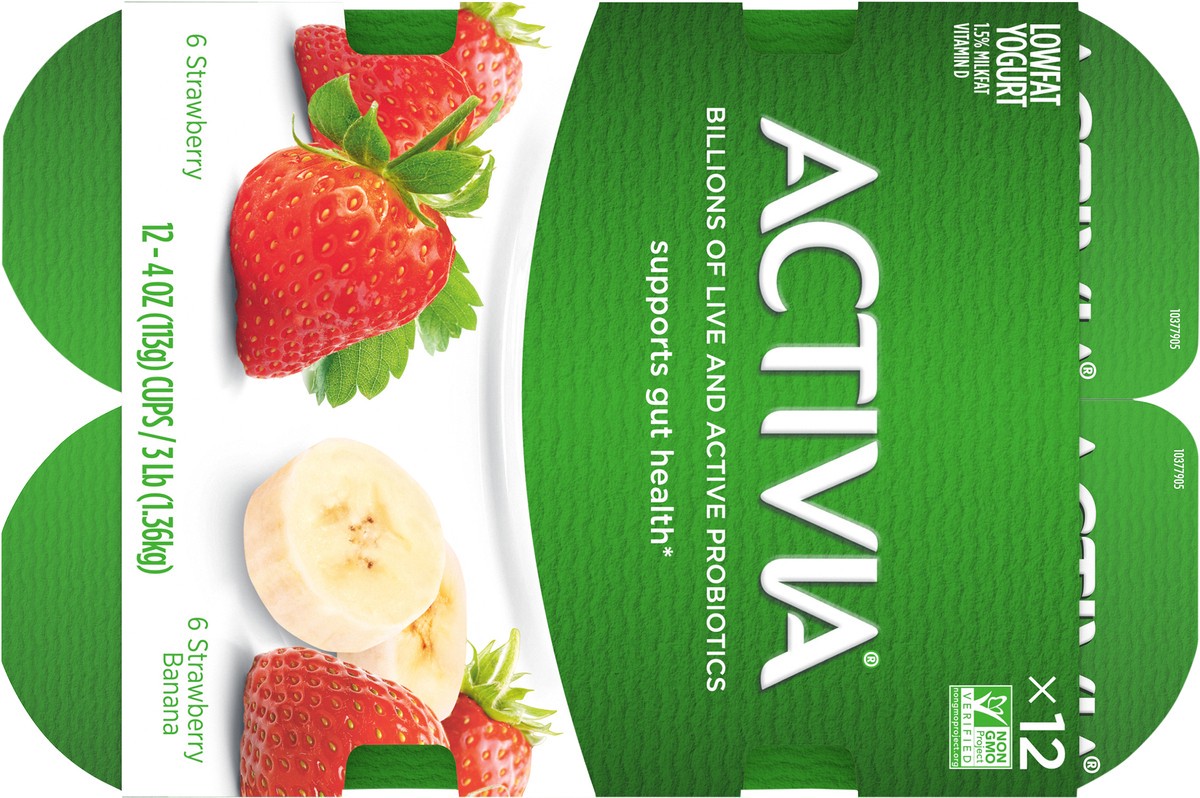 slide 8 of 11, Activia Strawberry and Strawberry Banana Probiotic Yogurt, Delicious Lowfat Yogurt Cups to Help Support Gut Health, 12 Ct, 4 OZ, 4 oz
