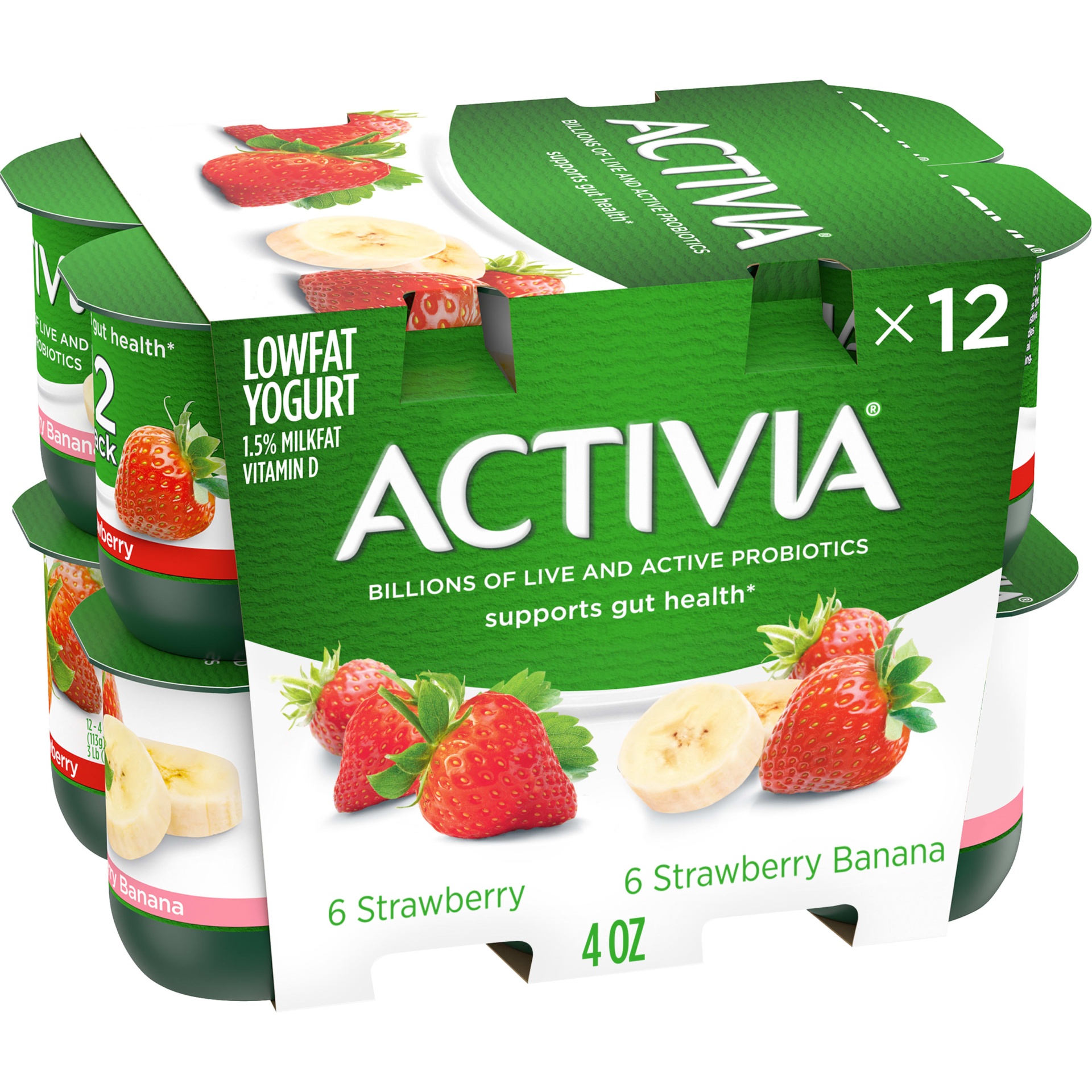 slide 1 of 5, Activia Probiotic Strawberry & Strawberry Banana Variety Pack Yogurt Cups, 4 oz