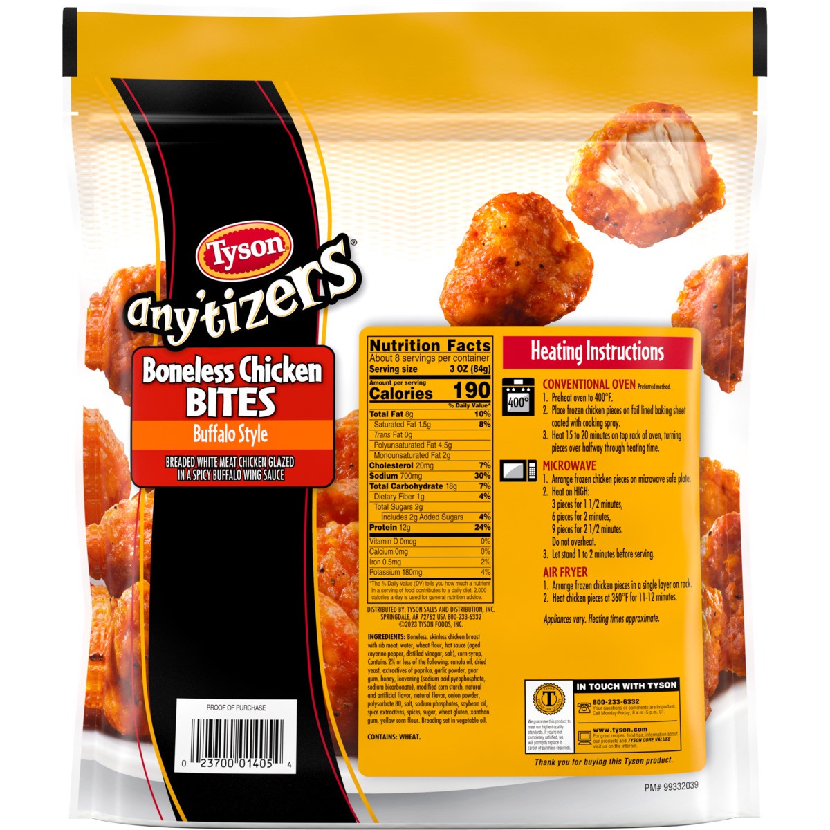 slide 3 of 6, Tyson Any'tizers Buffalo Style Boneless Chicken Bites, 24 oz (Frozen), 680.39 g