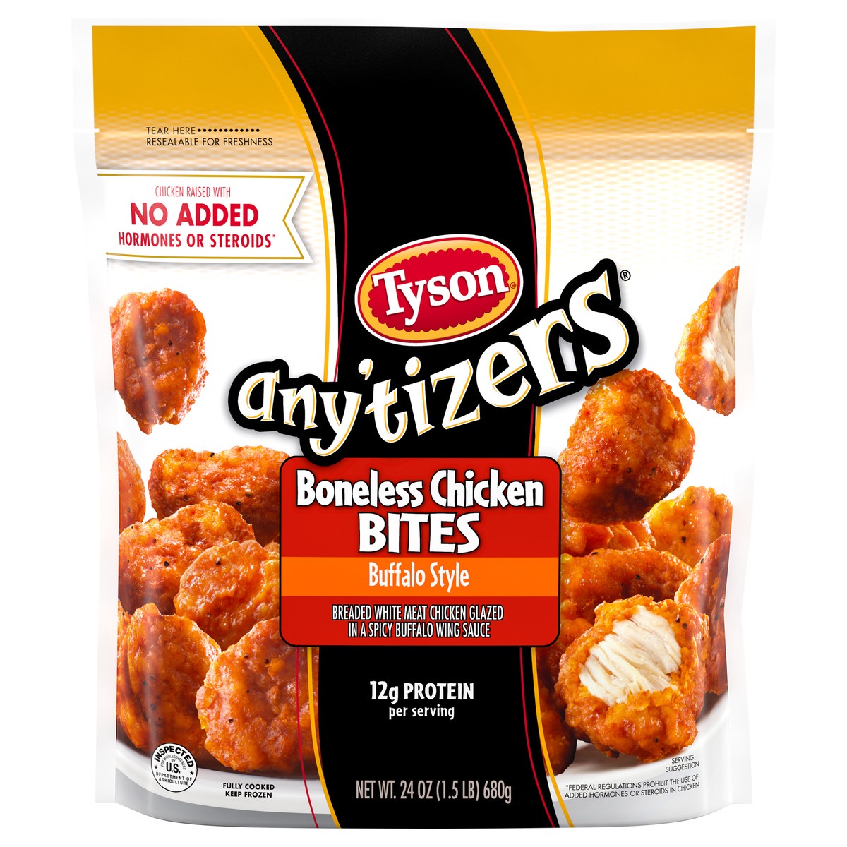 slide 1 of 6, Tyson Any'tizers Frozen Buffalo Style Boneless Chicken Bites, 24 oz, 680.39 g