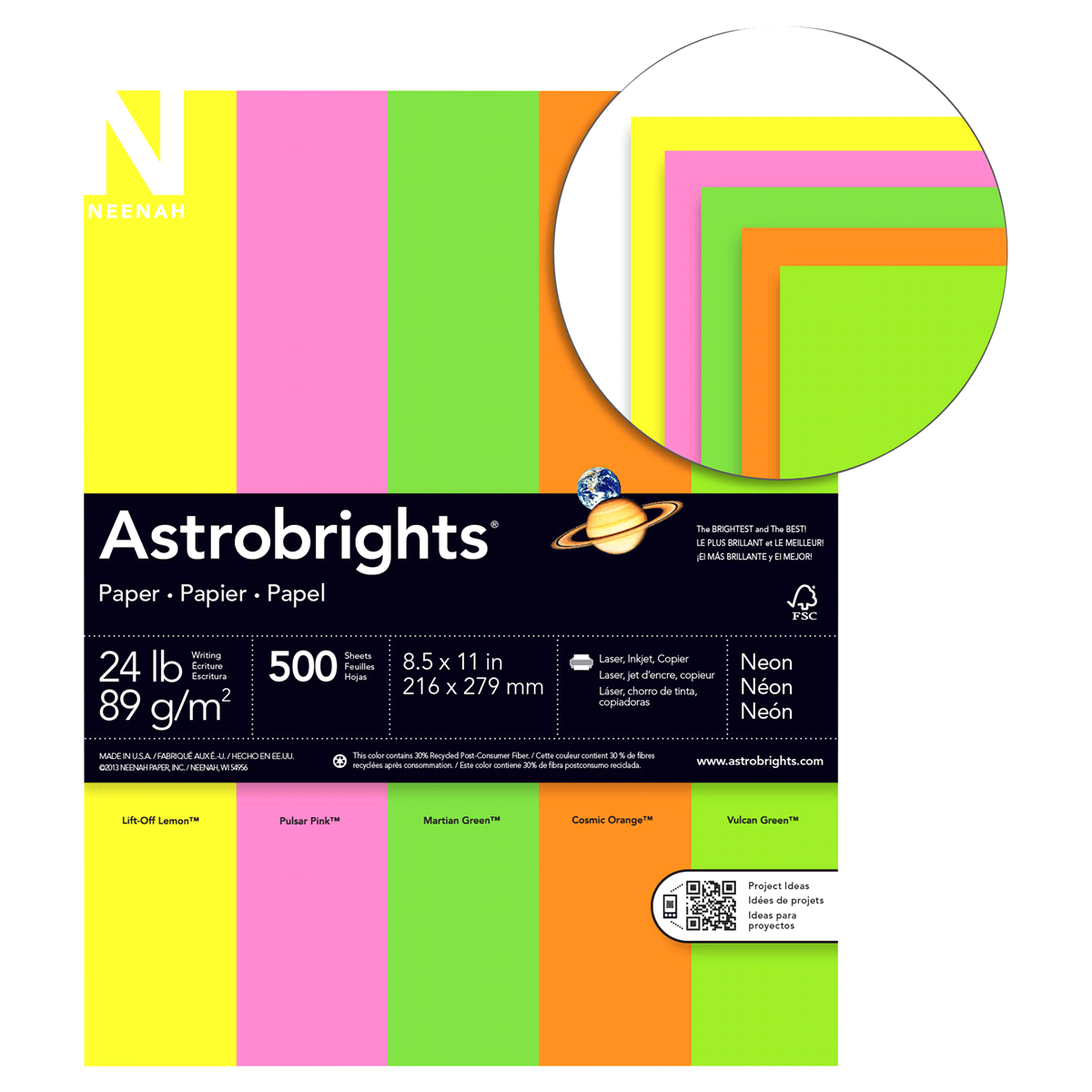 slide 3 of 3, ASTROBRIGHTS Color Paper Neon 5-Color Assortment, 8.5 in x 11 in