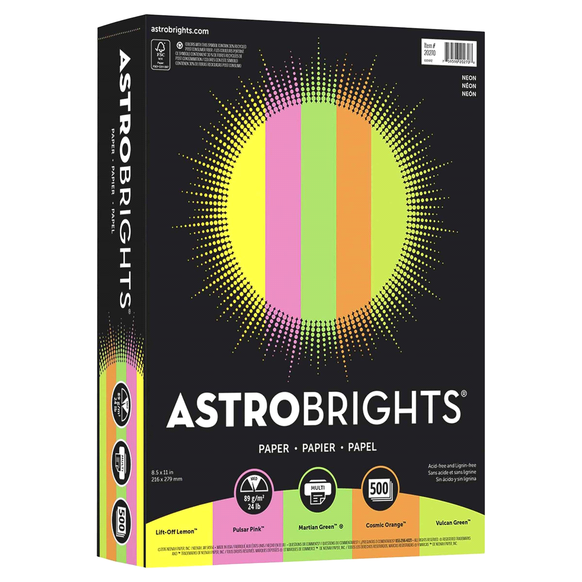 slide 1 of 1, ASTROBRIGHTS Color Paper Neon 5-Color Assortment, 8.5 in x 11 in