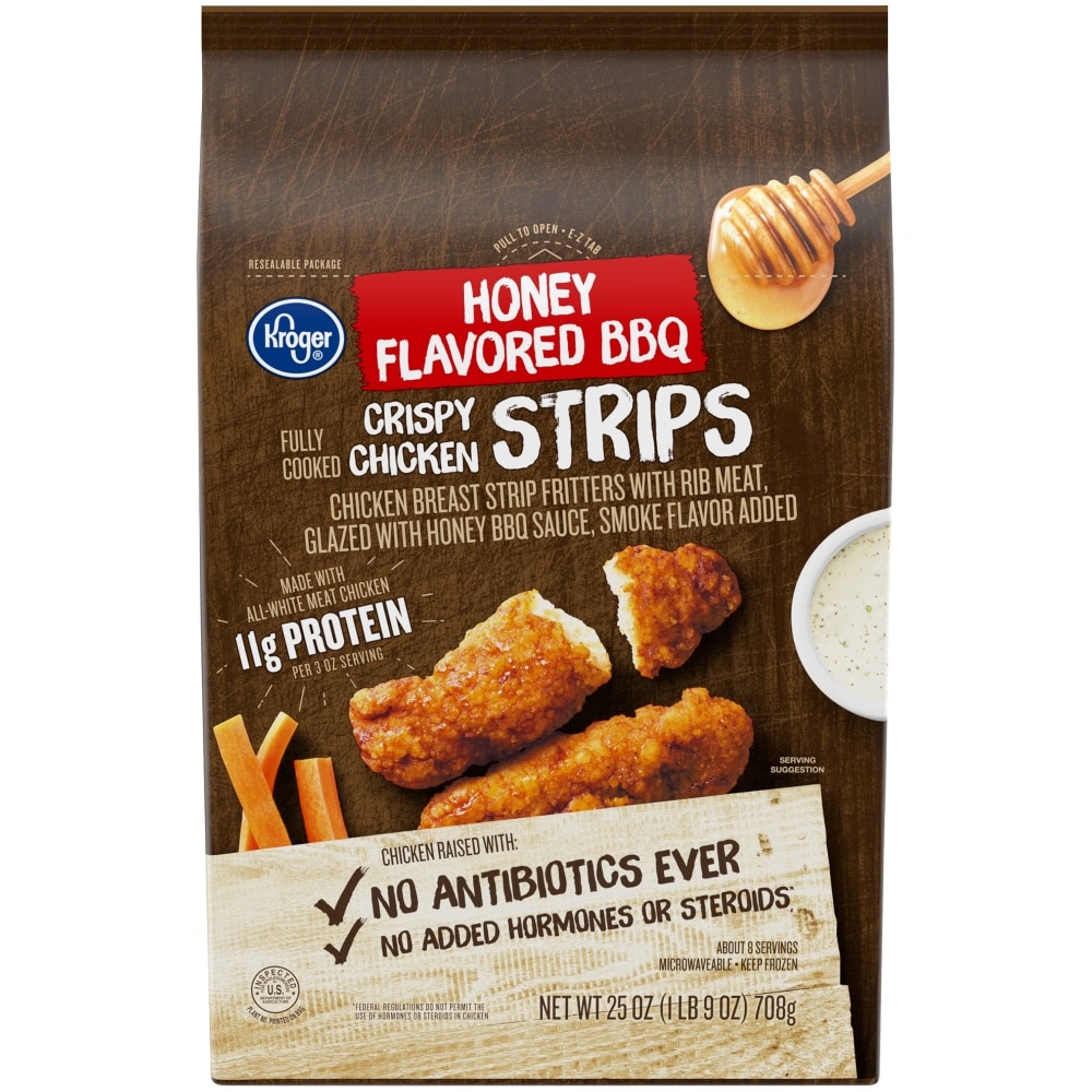 slide 1 of 1, Kroger Honey Bbq Flavored Crispy Chicken Strips, 25 oz