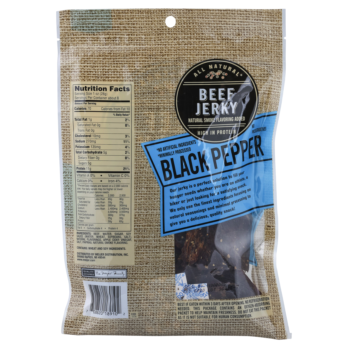 slide 2 of 2, Meijer Peppered Beef Jerky, 7.5 oz