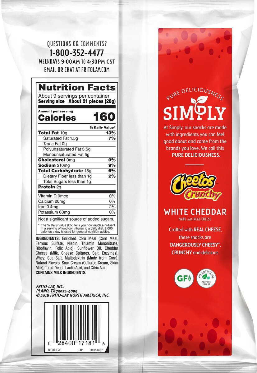 slide 2 of 3, Cheetos Simply Crunchy Cheese Flavored Snacks White Cheddar 8 1/2 Oz, 8.5 oz
