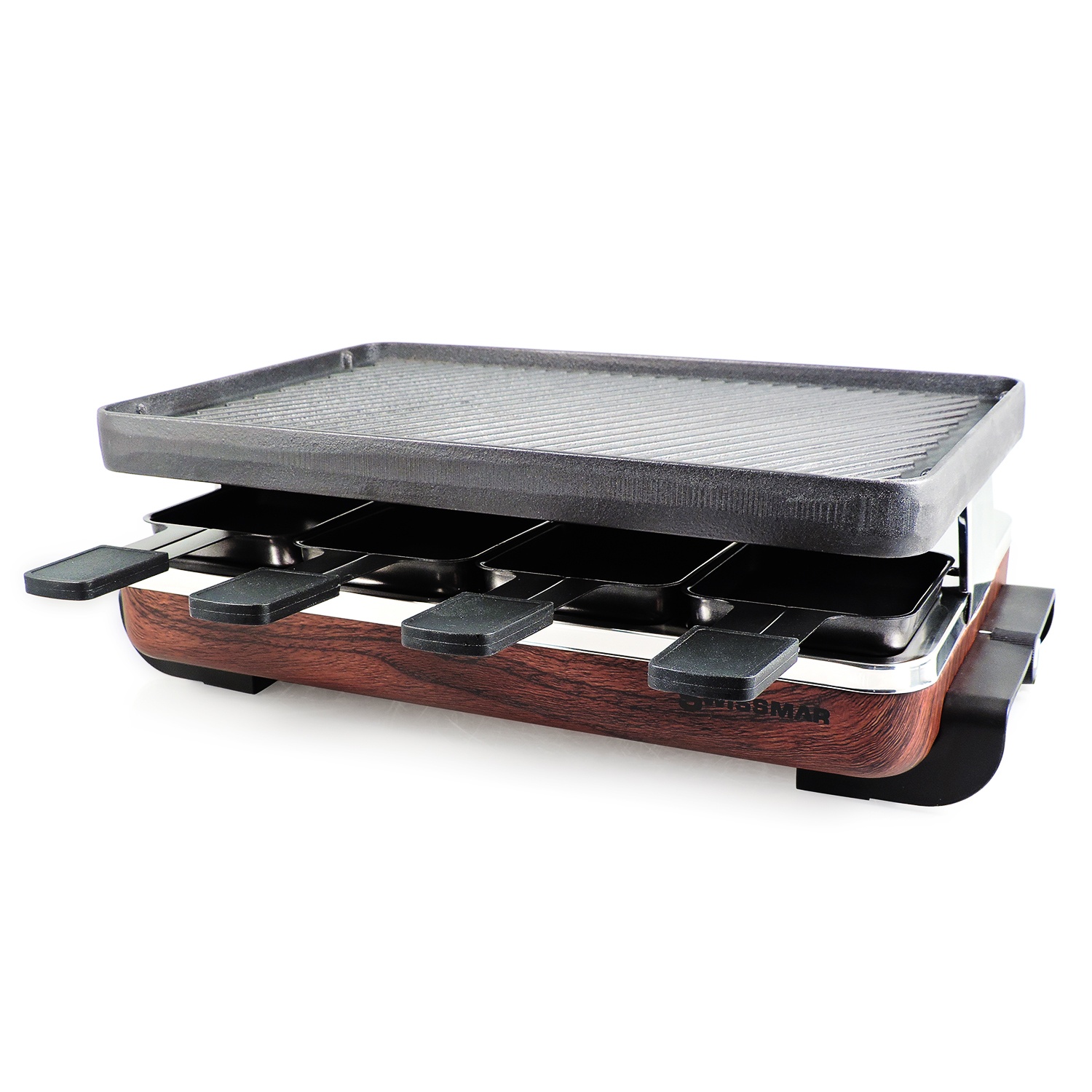 slide 1 of 1, Swissmar Classic 8-Person Faux Wood Raclette with Reversible Cast Iron Grill Top, 1 ct