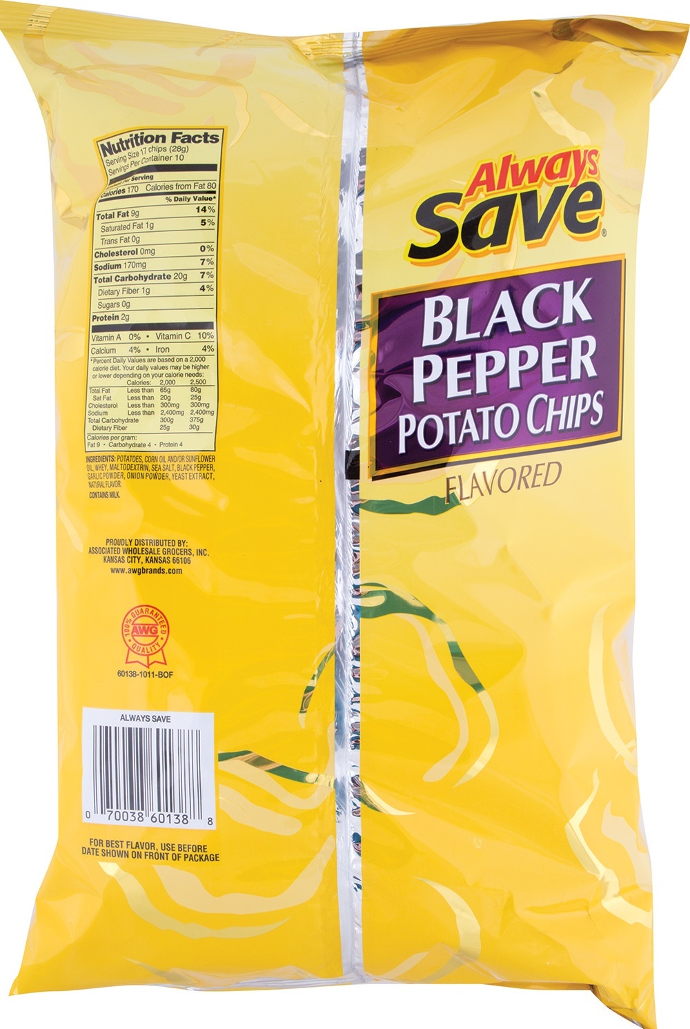 slide 1 of 1, Always Save Black Pepper Potato Chips, 10 oz