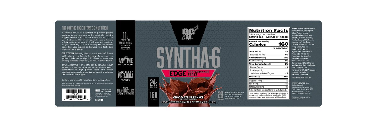 slide 2 of 7, BSN Syntha-6 Edge - Chocolate Milkshake, 2 lb