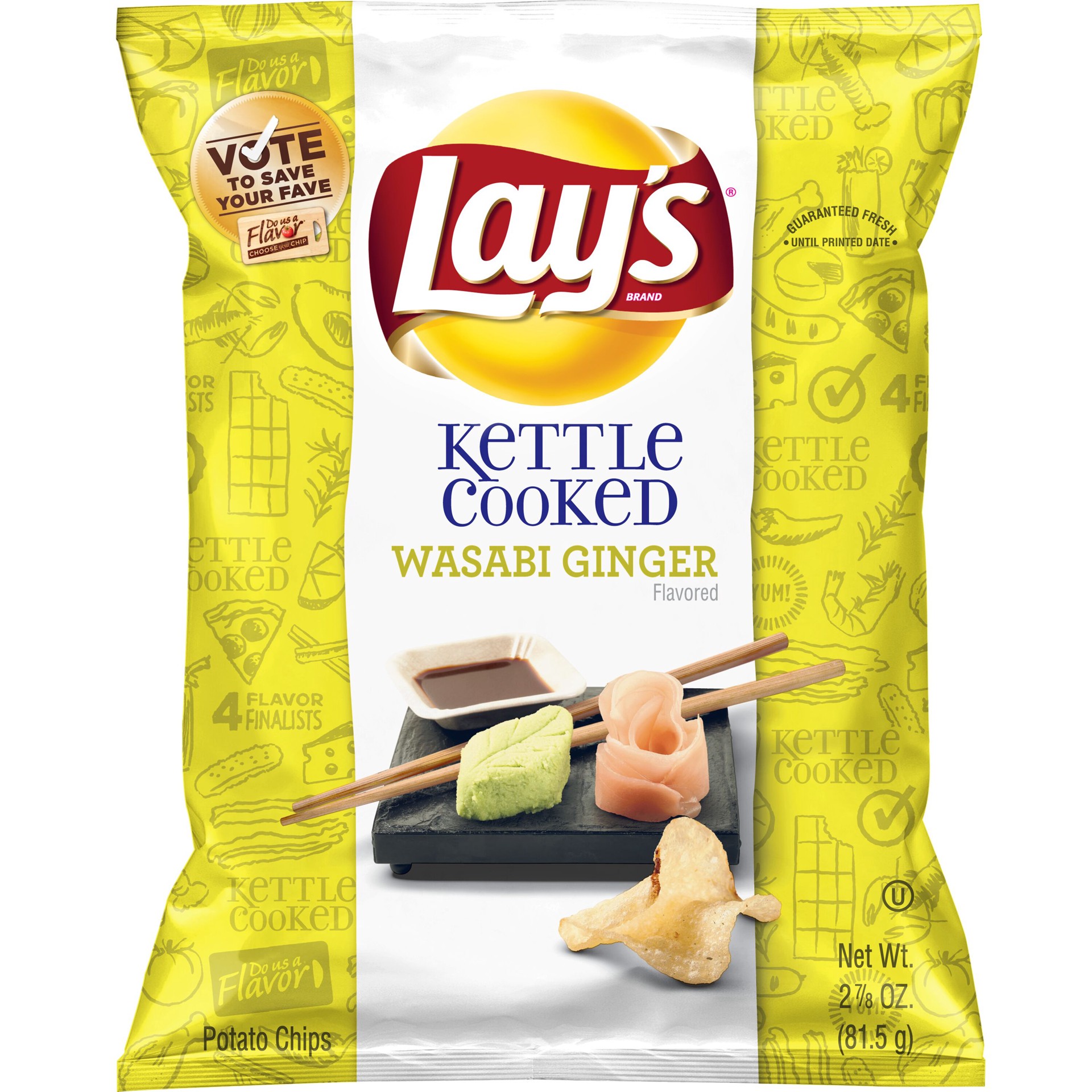 slide 1 of 3, Lay's Kettle Cooked Wasabi Ginger Potato Chips 2.875 Ounce Plastic Bag, 2.88 oz