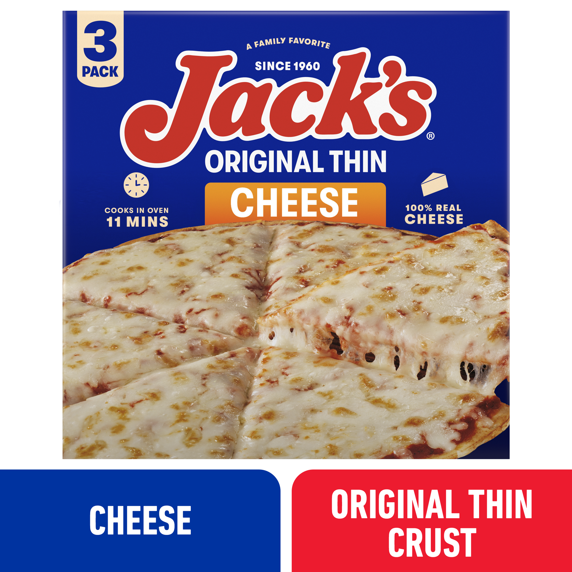 slide 1 of 22, Jack's Jack''s Frozen Pizza, Original Thin Cheese Pizza, Thin Crust Pizza, 3 Pack,12in, 41.5oz (Frozen), 41.50 oz