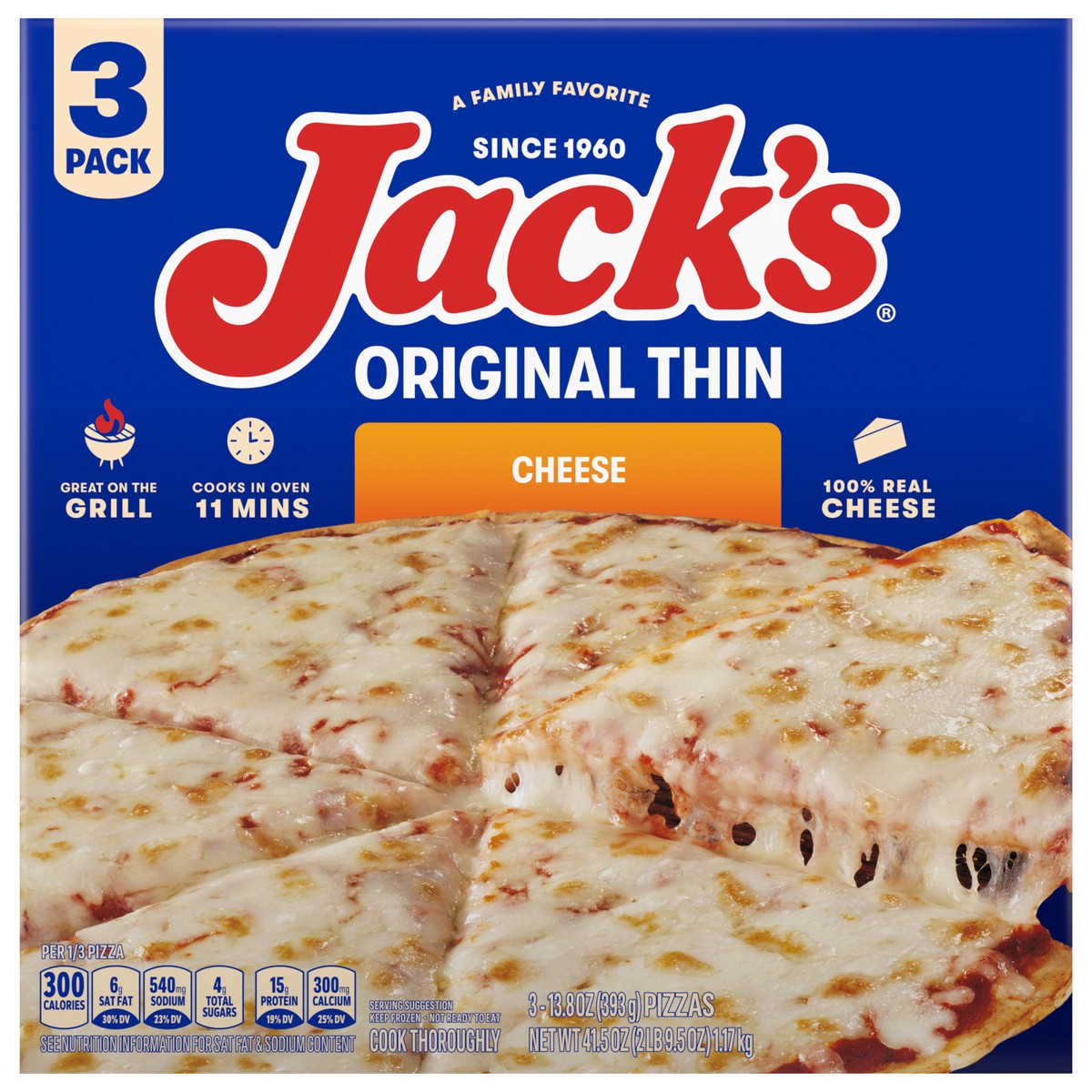 slide 1 of 22, Jack's Original Thin Crust Cheese Frozen Pizza (Pack of 3) 41.588 oz., 3 ct