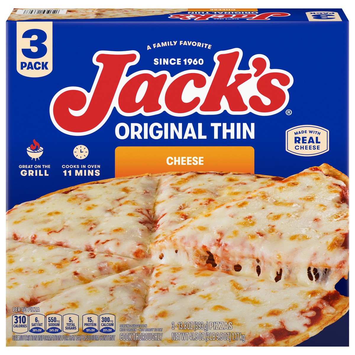 slide 1 of 22, Jack's Original Thin Crust Cheese Frozen Pizza (Pack of 3), 41.59 oz
