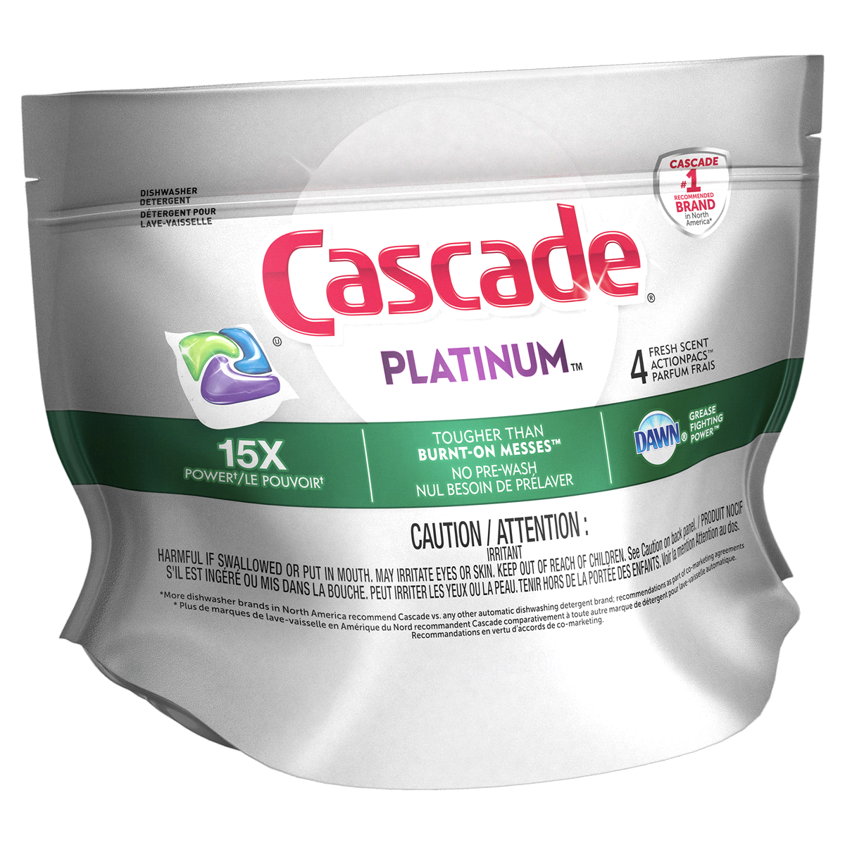 slide 2 of 3, Cascade Platinum ActionPacs Dishwasher Detergent, Fresh Scent, 4 ct