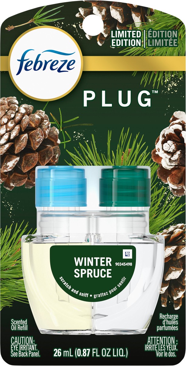 slide 3 of 3, Febreze Odor-Fighting Fade Defy PLUG Air Freshener Winter Spruce Oil Refill, 0.87 oz, 1 ct