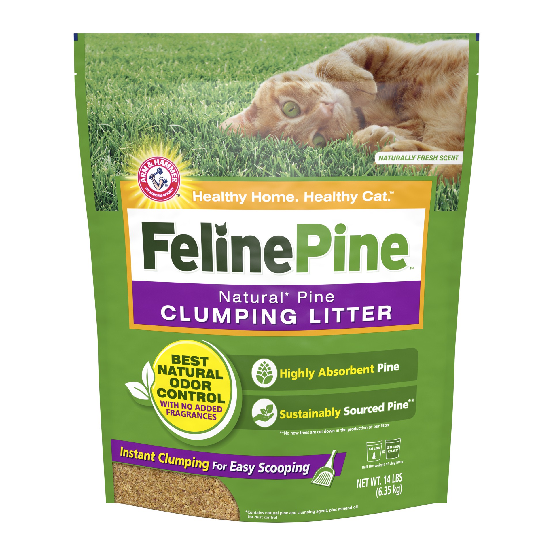 slide 1 of 5, Feline Pine Clumping Cat Litter, 14 lb, 14 lb