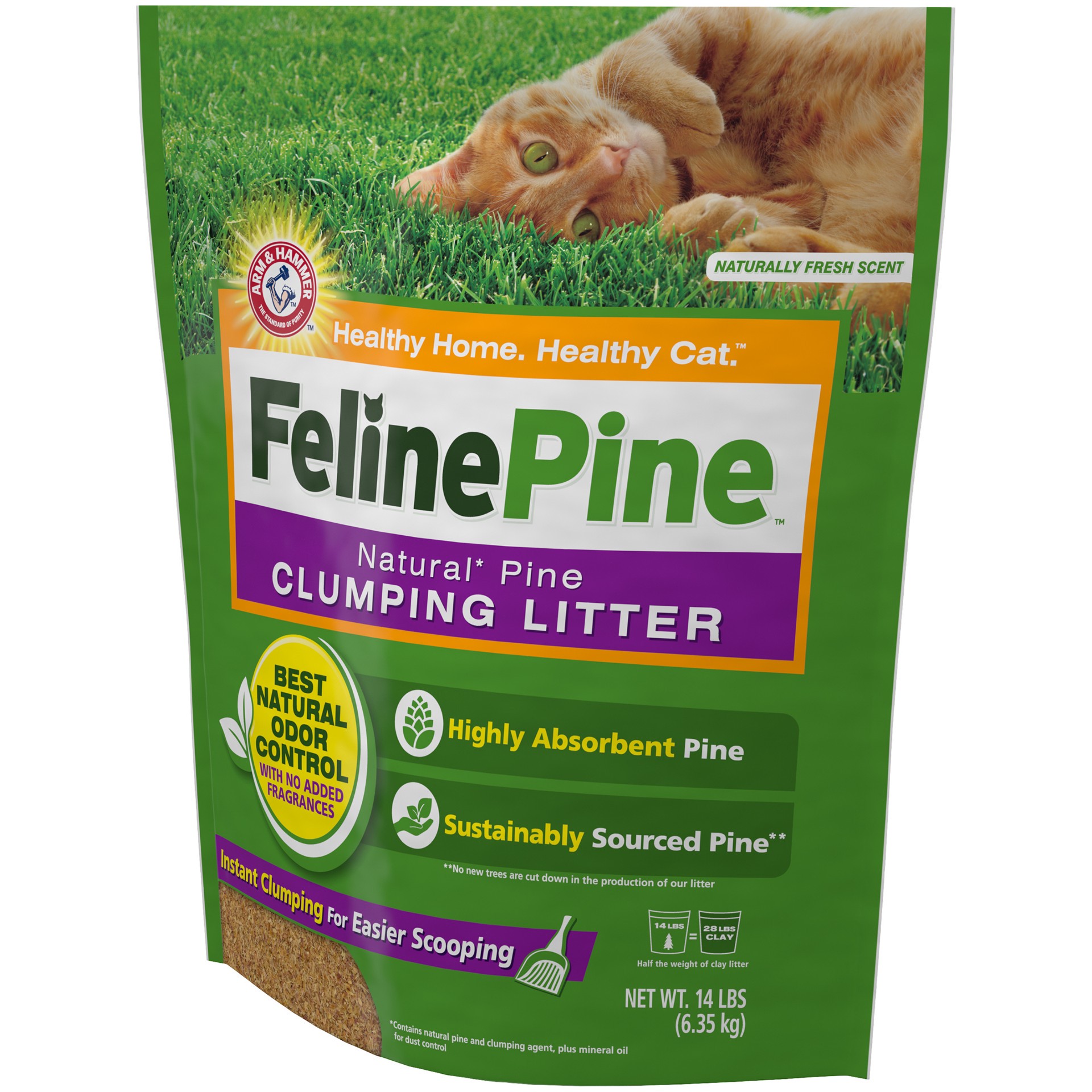 slide 5 of 5, Feline Pine Clumping Cat Litter, 14 lb, 14 lb