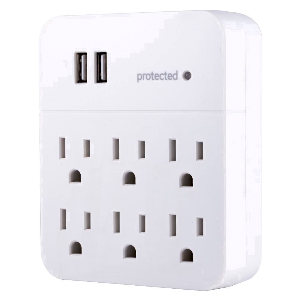 slide 25 of 39, GE 6-Outlet Surge Protector Tap with 2 USB Charging Ports, 25797, 1 ct