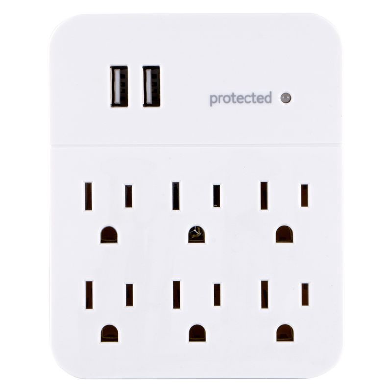 slide 1 of 39, GE 6-Outlet Surge Protector Tap with 2 USB Charging Ports, 25797, 1 ct