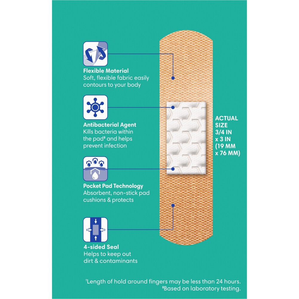 slide 2 of 4, Kroger Advanced Antibacterial 34 In X 3 In Fabric Bandages, 30 ct