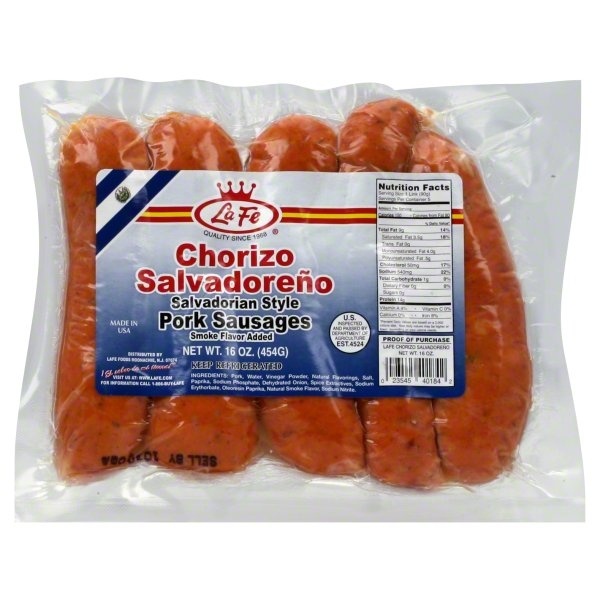 slide 1 of 1, La Fe Sausages - Pork Salvadorian Style, 16 oz