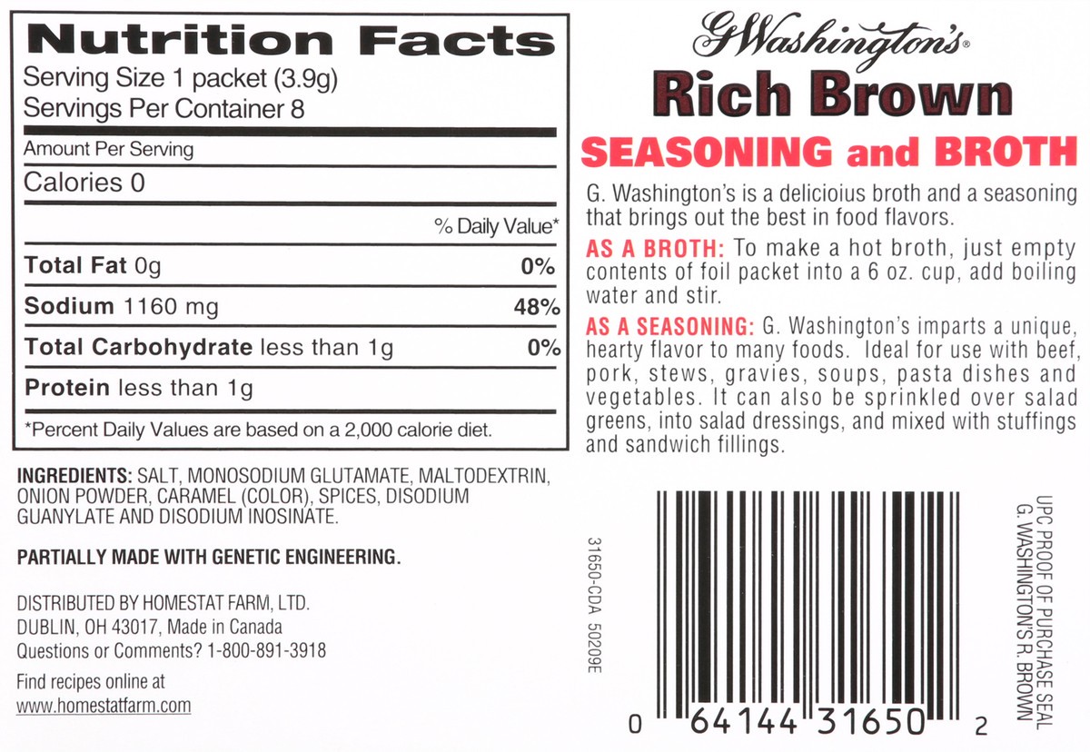 slide 5 of 9, G Washington's Rich Brown Seasoning and Broth 8-0.14 oz Packets Box, 8 ct