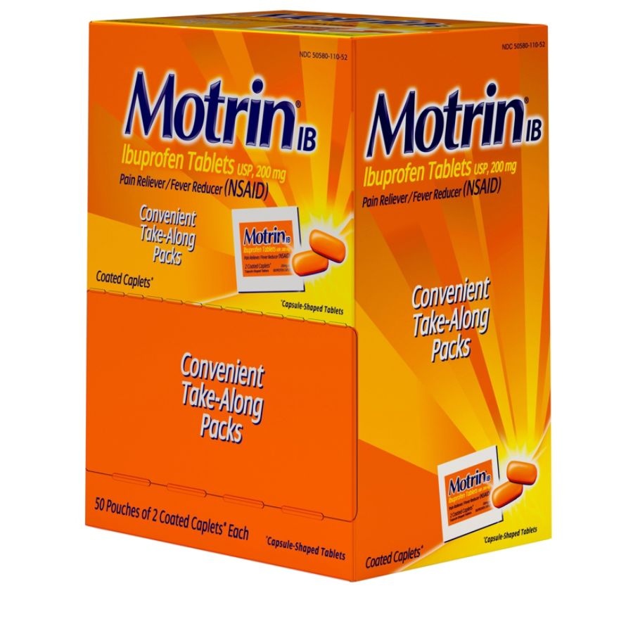 slide 2 of 4, Motrin Ib Ibuprofen Tablets, 2 Pain Relievers Per Pack, Box Of 50 Packs, 50 ct