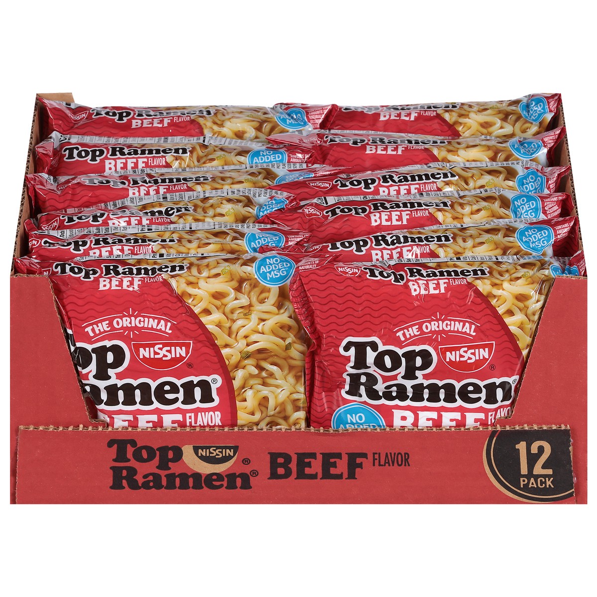 slide 1 of 9, Nissin® Top Ramen® ramen noodle soup, beef flavor, 12 ct; 3 oz