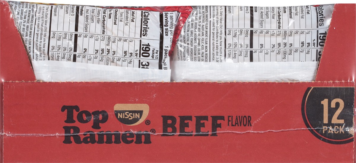 slide 3 of 9, Nissin® Top Ramen® ramen noodle soup, beef flavor, 12 ct; 3 oz