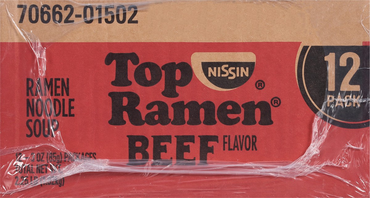 slide 2 of 9, Nissin® Top Ramen® ramen noodle soup, beef flavor, 12 ct; 3 oz