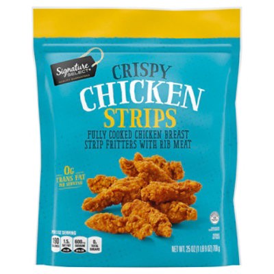 slide 1 of 1, Signature Select FC Crispy Chicken Strips, Chicken Breast Strip Fritters with Rib Meat, 25 oz