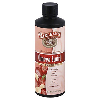 slide 1 of 2, Barlean's Barleans Strawberry/Banana Flax Oil Swir, 16 oz