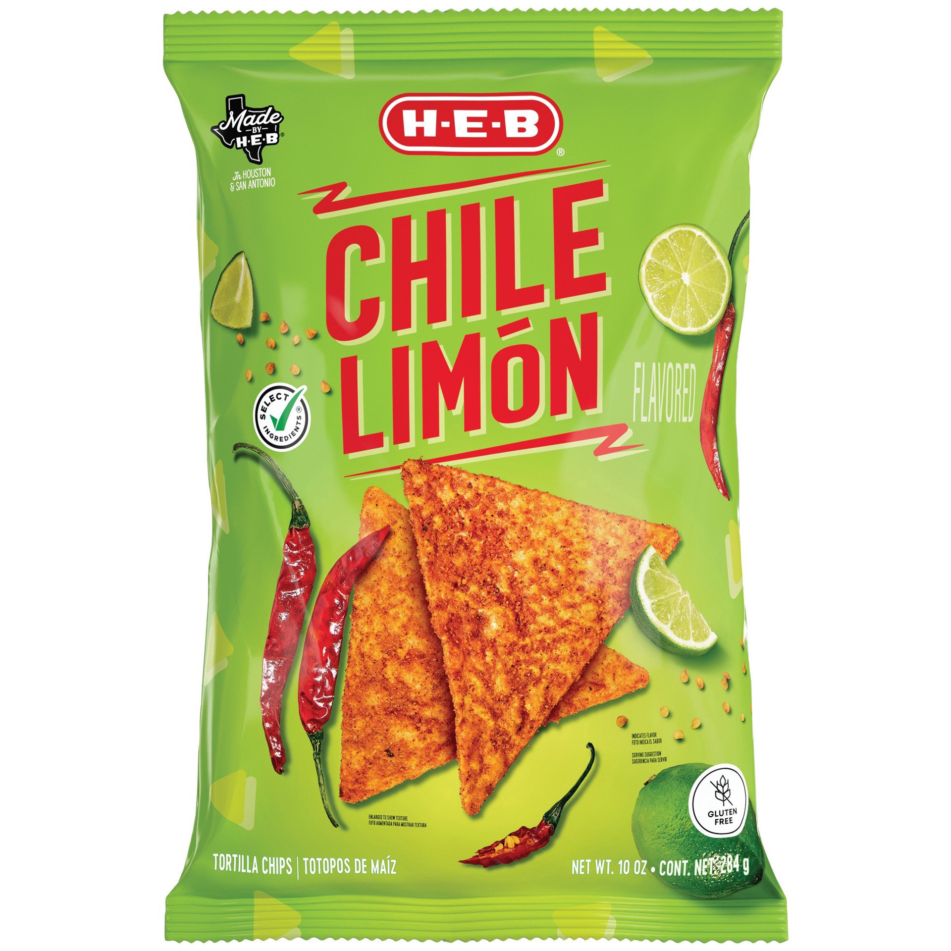 slide 1 of 1, H-E-B Chile Limón Flavored Tortilla Chips, 10 oz