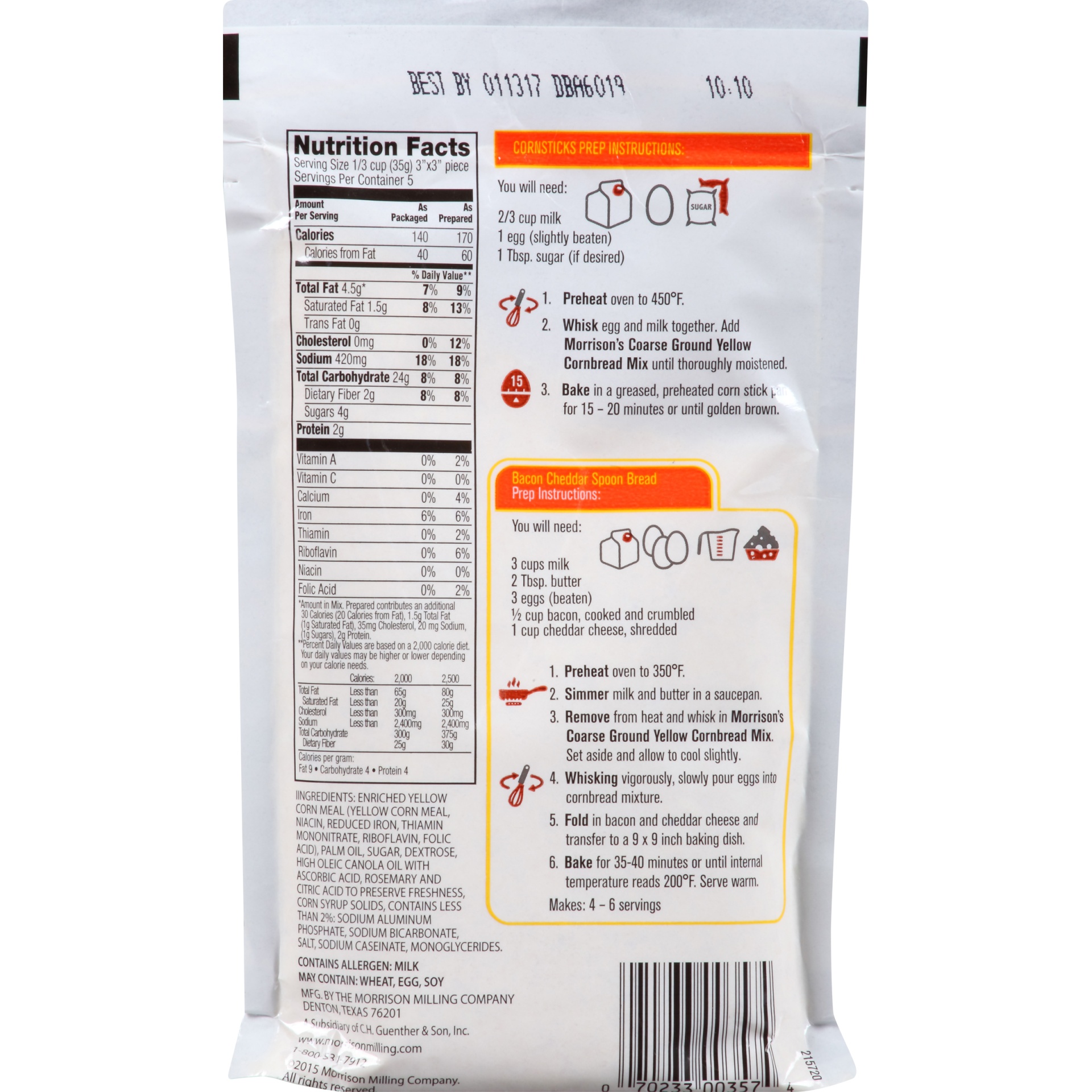 Morrison's Coarse Ground Yellow Corn Bread Mix 6 oz Shipt